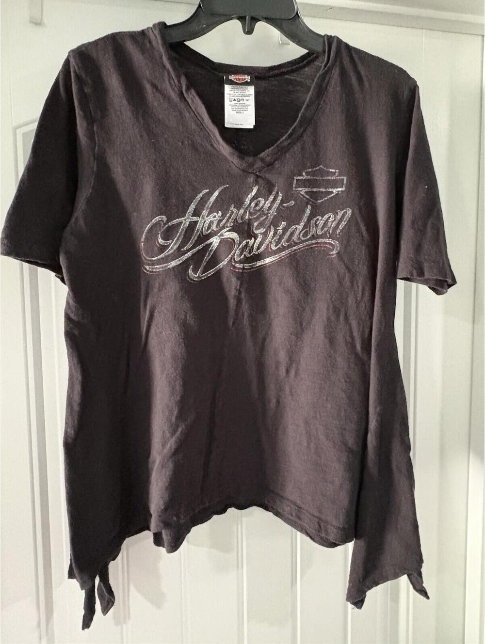 Harley-Davidson Women’s L T-Shirt Black White Birmingham Alabama Asymmetric Hem
